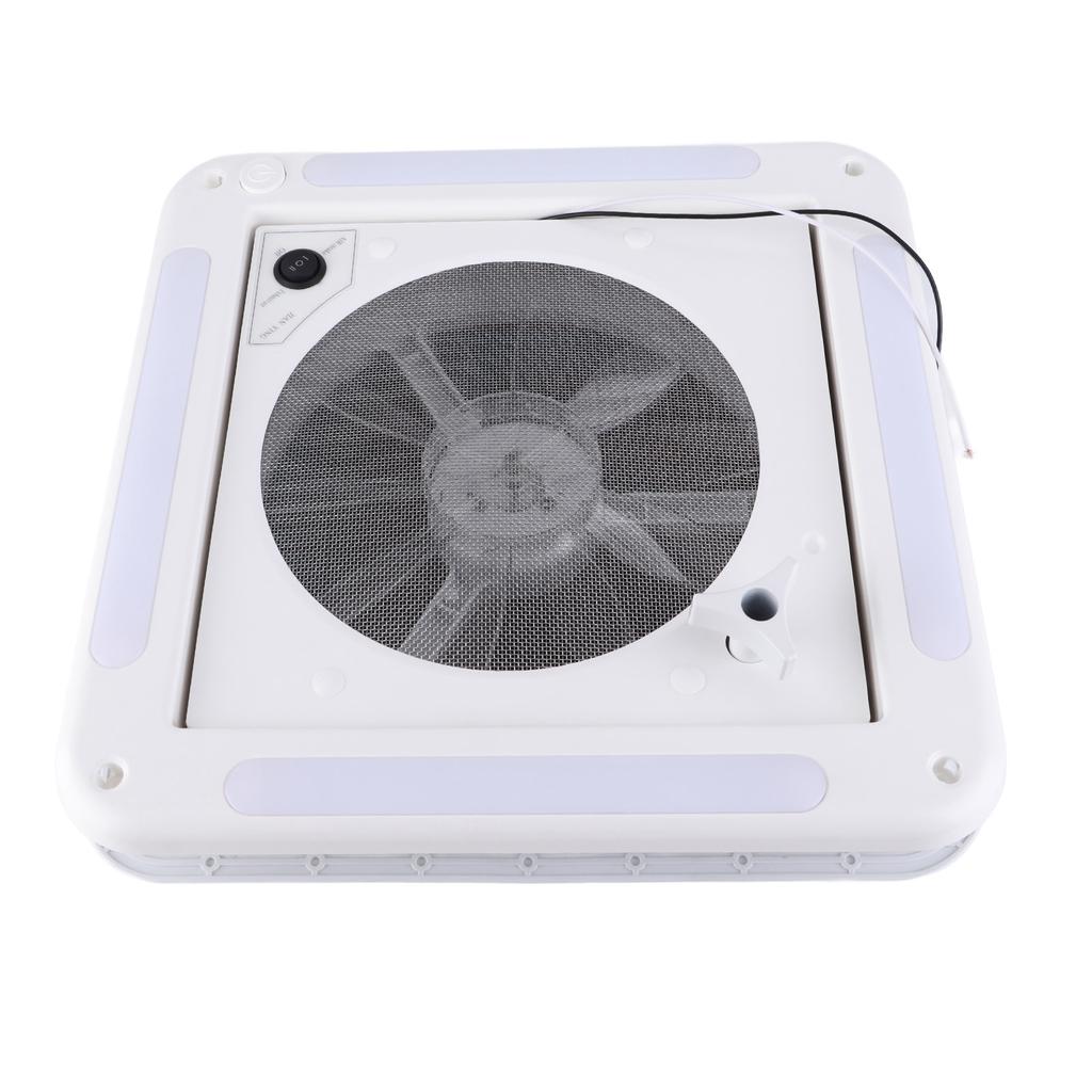 RV Roof Vent Fan 12V 360x360mm 10 Blades Dual Mode Air Inlet Outlet 4 LED Light for Camper Van Trail