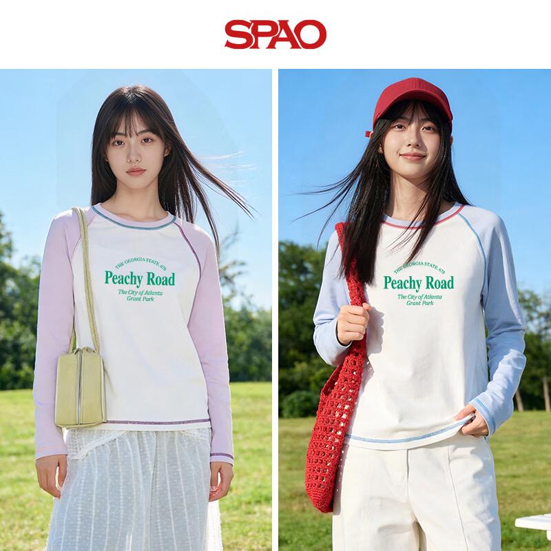 SPAO Women's Color-Block Raglan Long-Sleeve Graphic T-Shirt