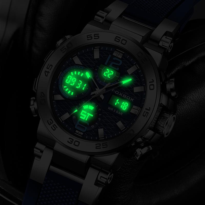 Fashion Business LED Backlight Alarm Quartz Chronograph Clock Male Waterproof Luminous Diving Watch Men Reloj Hombre+Box