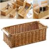 Creative Brown Storage Basket Woven Pattern Wood Handle Organizing Baskets Rectangle Sundries Organizer Bar Organizing