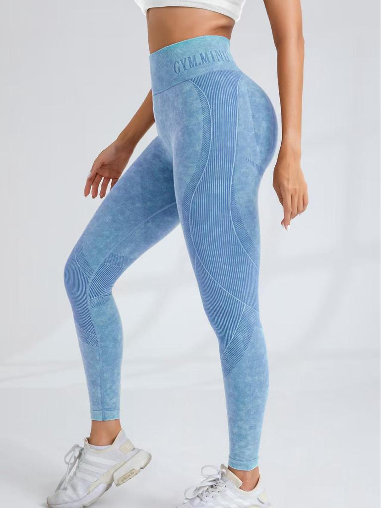 Seamless Women's Yoga Pants: Sand Washed, Quick Dry, Butt Lifting, Tight Fit, Letter Print, Sports Fitness Long Pants