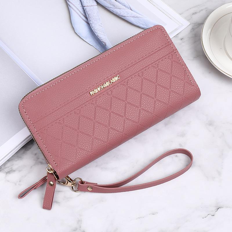 Wallet women's long new double zipper high-end solid color simple clutch bag women's large-capacity wallet women