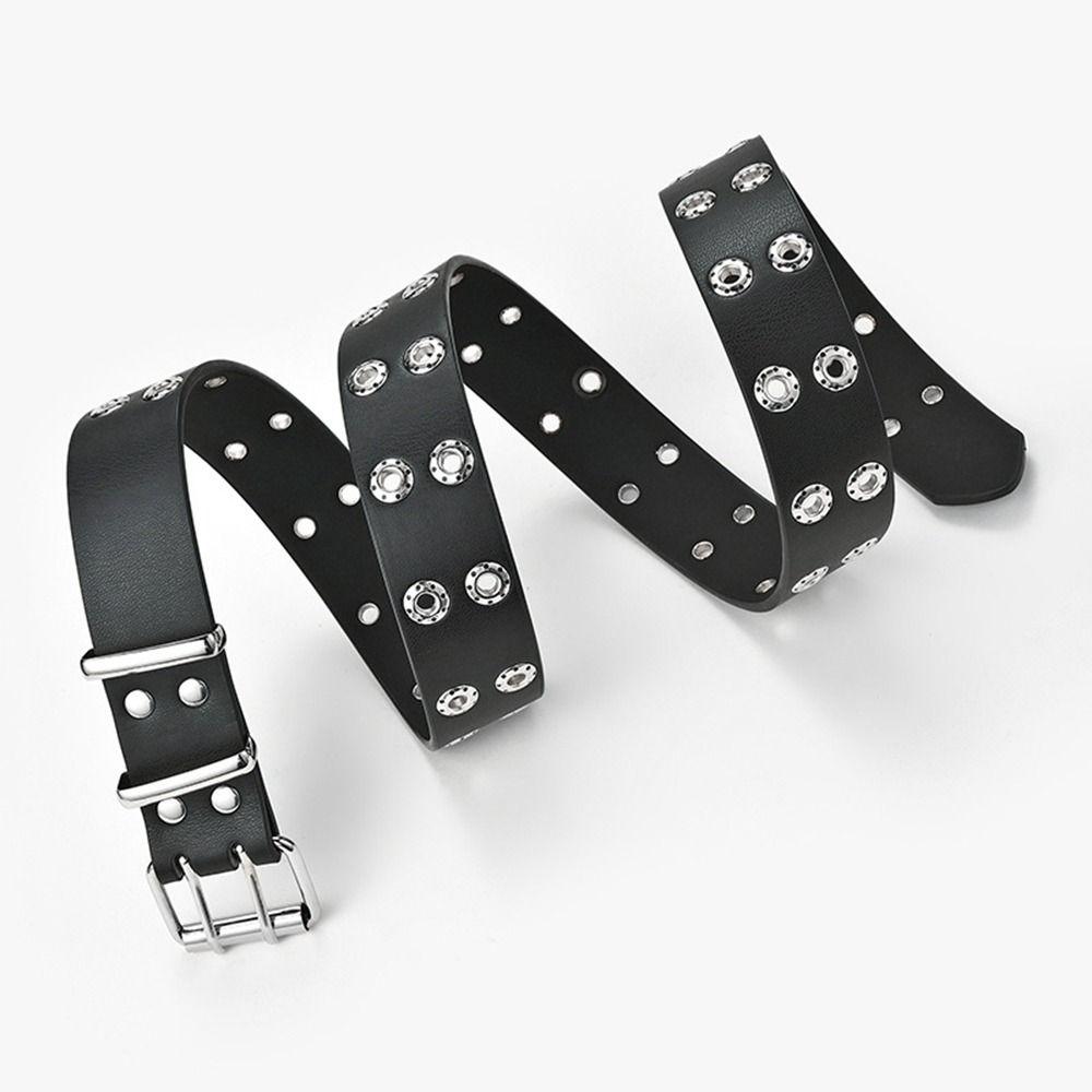 

Zinc Zinc Alloy Double Row Hole Belt Metal Leather Belt Punk Waistband Men