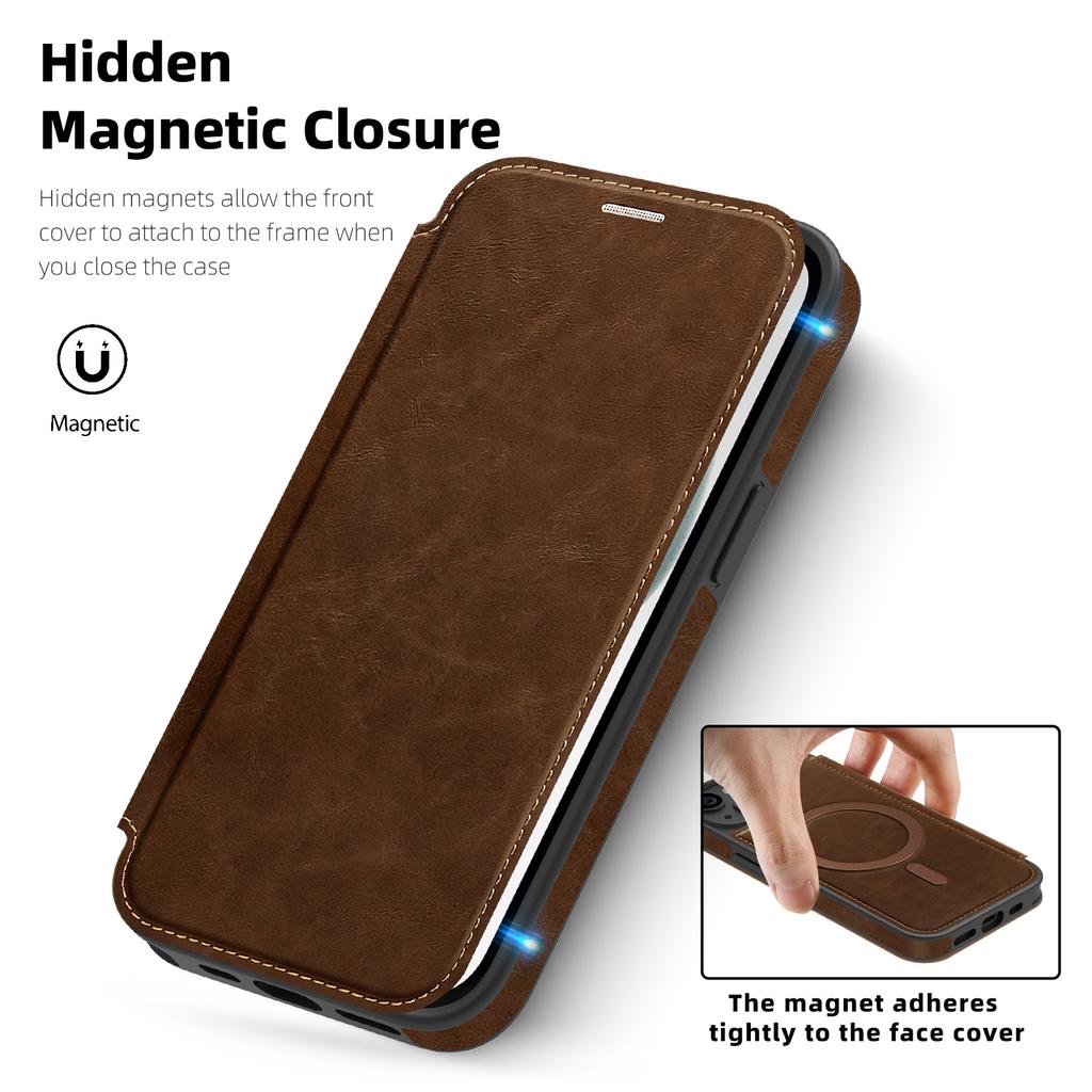 For iPhone 15 Case Compatible with MagSafe RFID Blocking Card Holder Leather Phone Cover