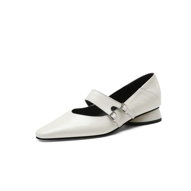 Fashion NEW Spring/Autumn Women Pumps Square Toe Low Heel Shoes Genuine Leather Shoes for Women Concise Belt Buckle Mary Janes Shoes
