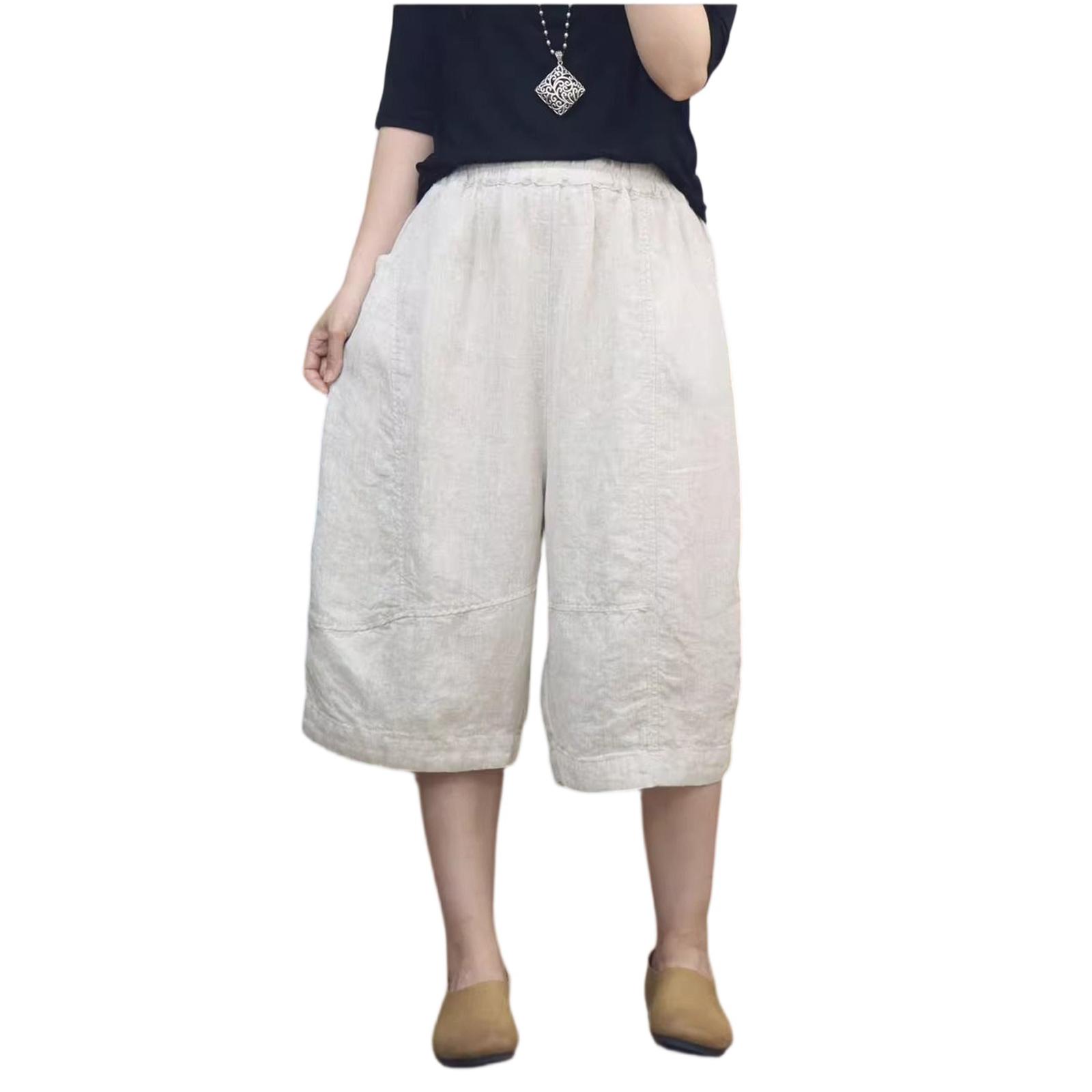 

Fashionable Women s Cotton And Linen Pants, Loose Fit, Elastic Waist, Casual, , Versatile Wide-leg Pants XL білий
