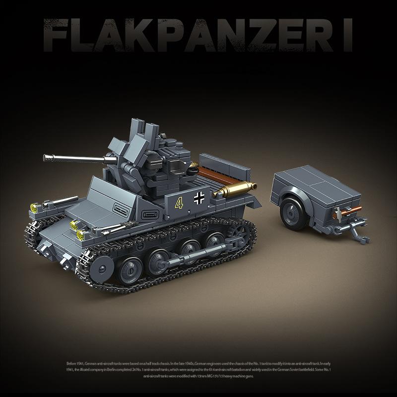 The First Air Defense Tank Assembly Building Block Self-mounted Anti-aircraft Gun World War II Military World Boys' Toy Gift