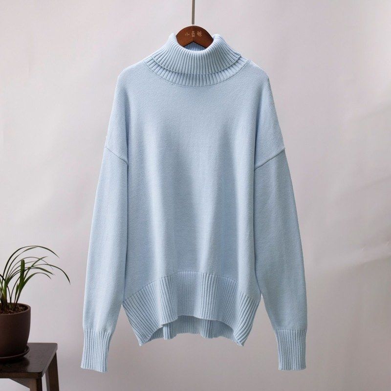 Women's Plus Size Turtleneck Sweater Autumn Winter Loose Solid Color Pullover Knit TopThick Stretch Knitwear