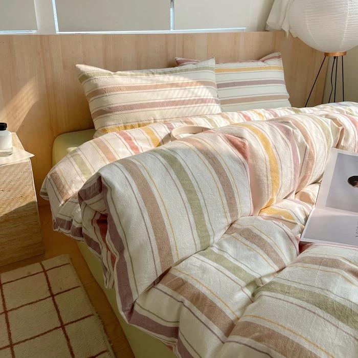 Nordic Sling Cotton Pink Stripes Duvet Cover 150x200 Size Girl's Room Housse Skin Friendly Breathable Comforter Sets