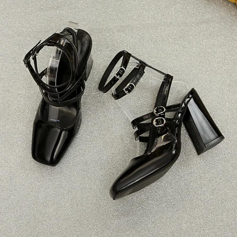 Square Toe  Mary Jane  Pumps Chunky Heel Summer Women Sandals Black Comfy Fashion Designer High Heel