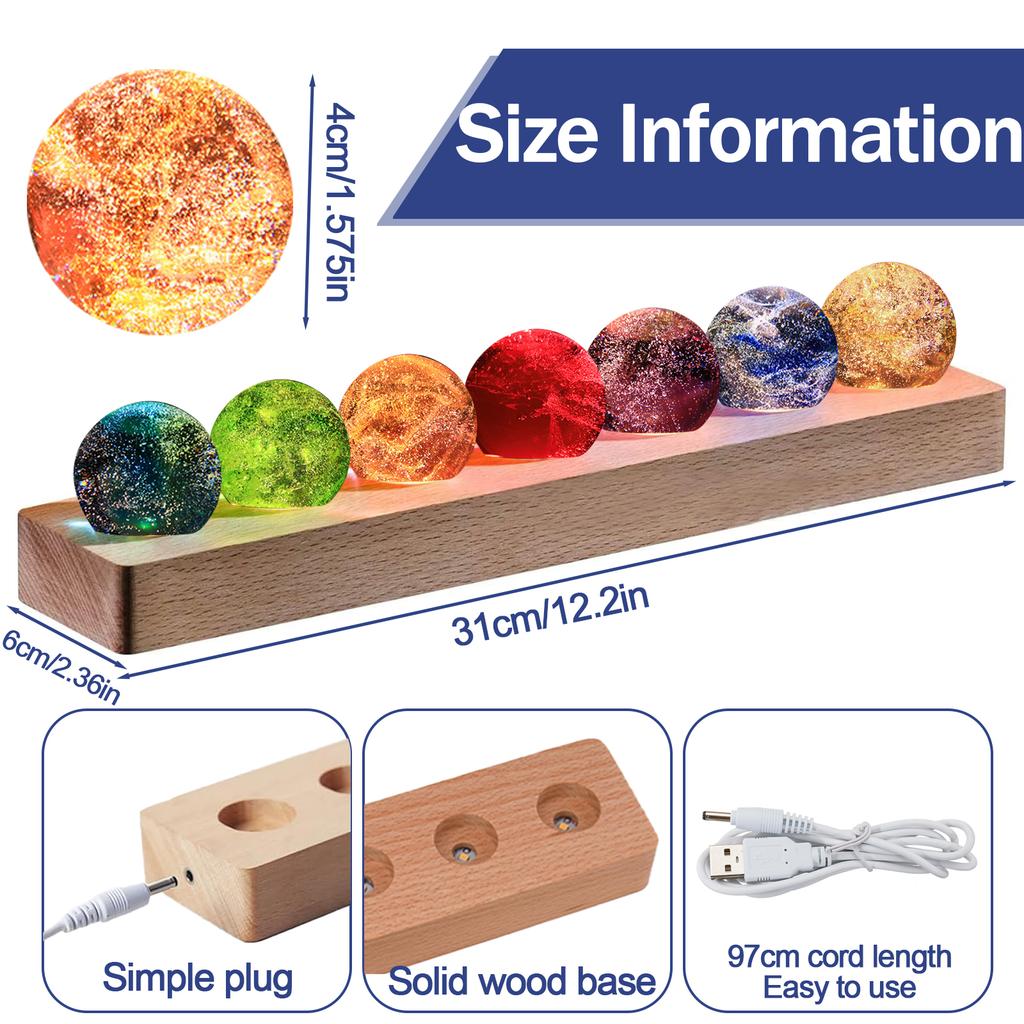 LED 7 Colorful Glass Ball Detachable Rectangle Base Crystal Ball Night Lamp Shiny Multi-purpose Crystal Ball with Wood Stand