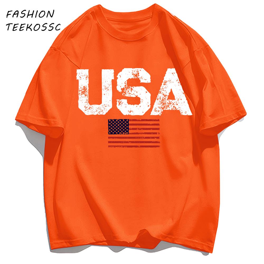 Usa Letter American Flag Printing TShirt Men Cotton Crewneck T Shirts Summer Loose Clothes Multicolor Trendy Short Sleeve