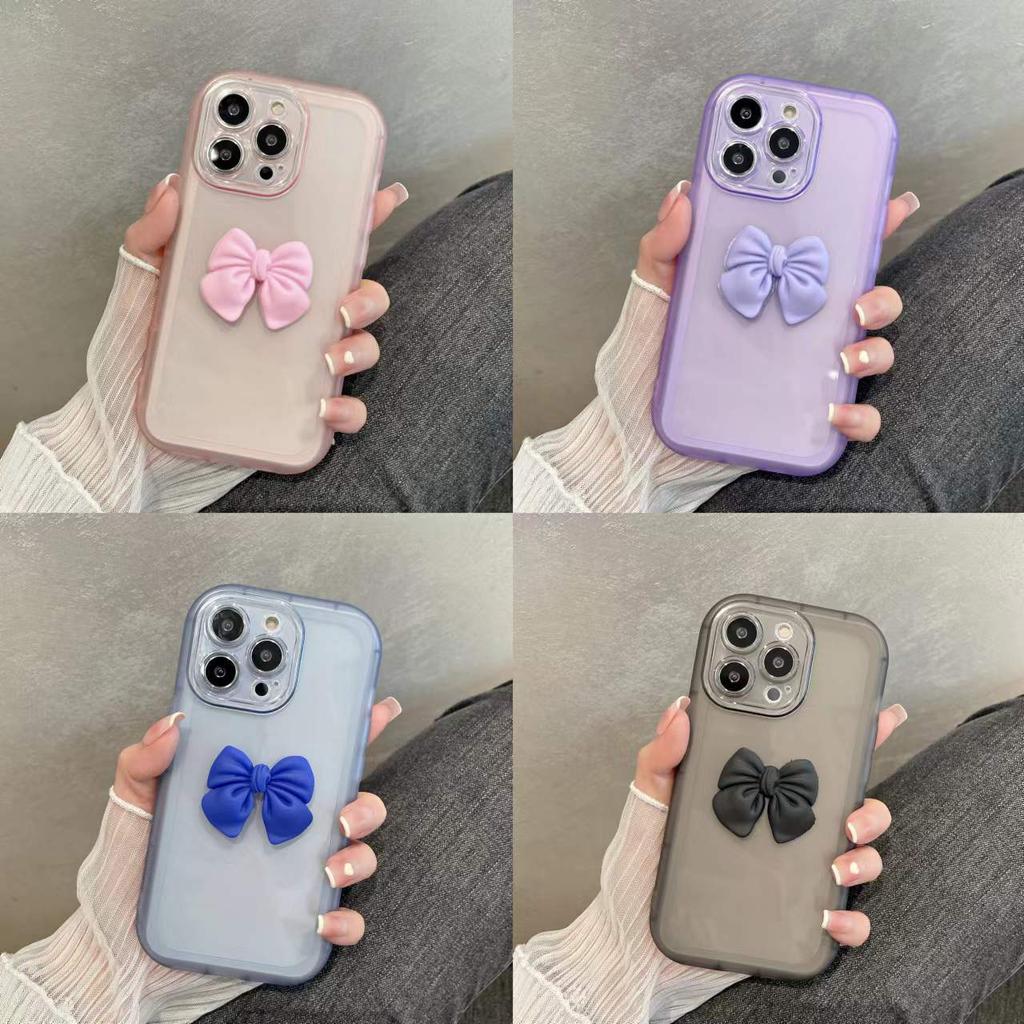 Applicable To Apple 14 Mobile Phone Case Candy Color Bow Simple Iphone12 Couple Transparent Silicone Protective Cover