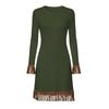 Women's Fashion Round Neck Knit Slim-Fit Fringe Casual Long-Sleeve Dress