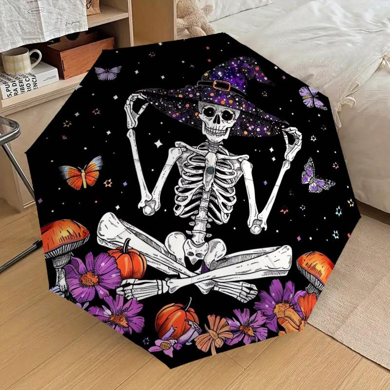 1pc Skele-Witch-Meditation Umbrella with Plastic Handle,Suitable for All Seasons Home Travel Outdoor UmbrellaDD1662