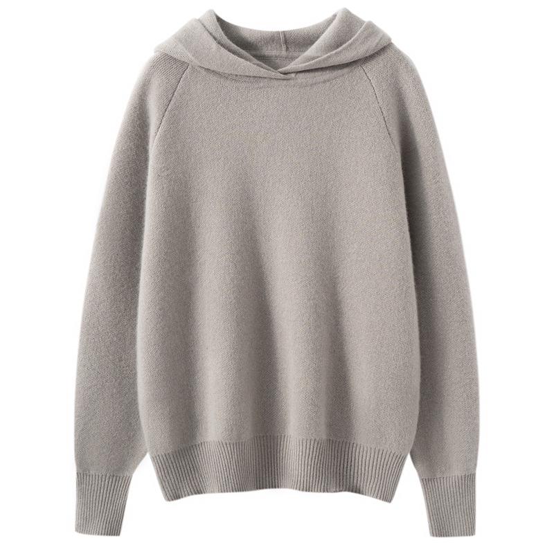 2025 Women’s Solid Color Hooded Cashmere Knit Sweater - Loose Fit for Autumn/Winter