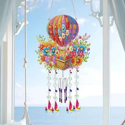 Peinture Diamant Motif Coloré Double Face Carillon Éolien Panneau Suspendu 5D DIY Carillon Éolien en Strass Cristal pour Décoration de Fenêtre