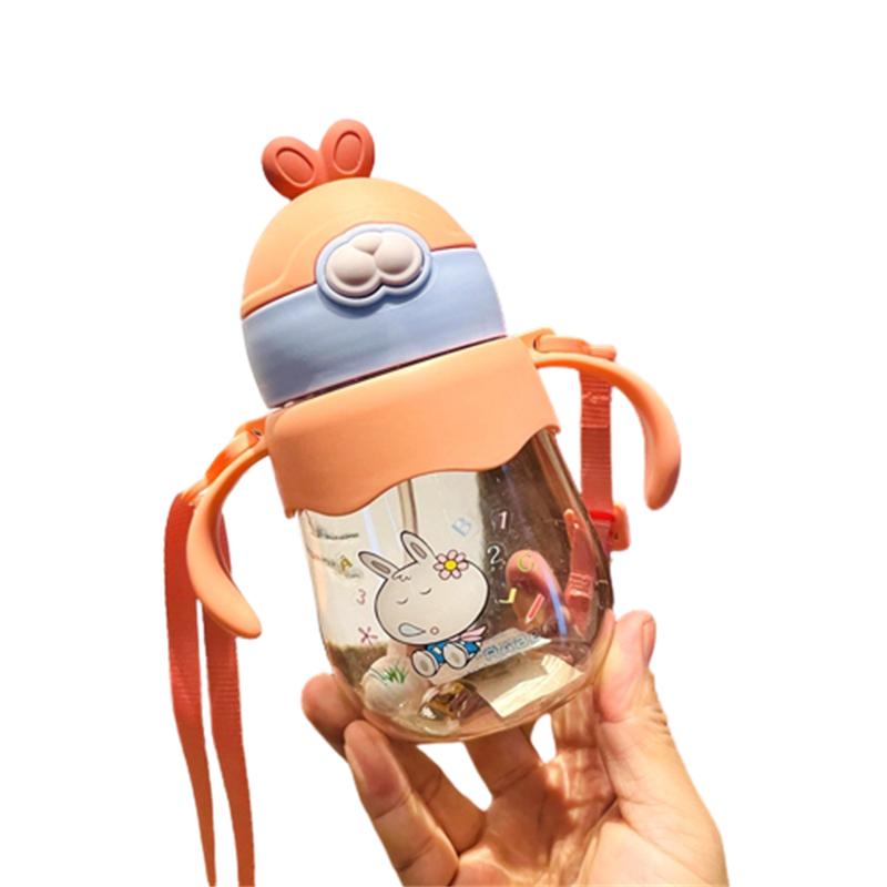 

450 мл Детская бутылка для воды с мультяшным кроликом, поильник с двойными ручками, для детского сада розовый