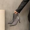 French retro brown square head short boots high heels women's autumn and winter new with skirt thin boots and bare boots women's boots