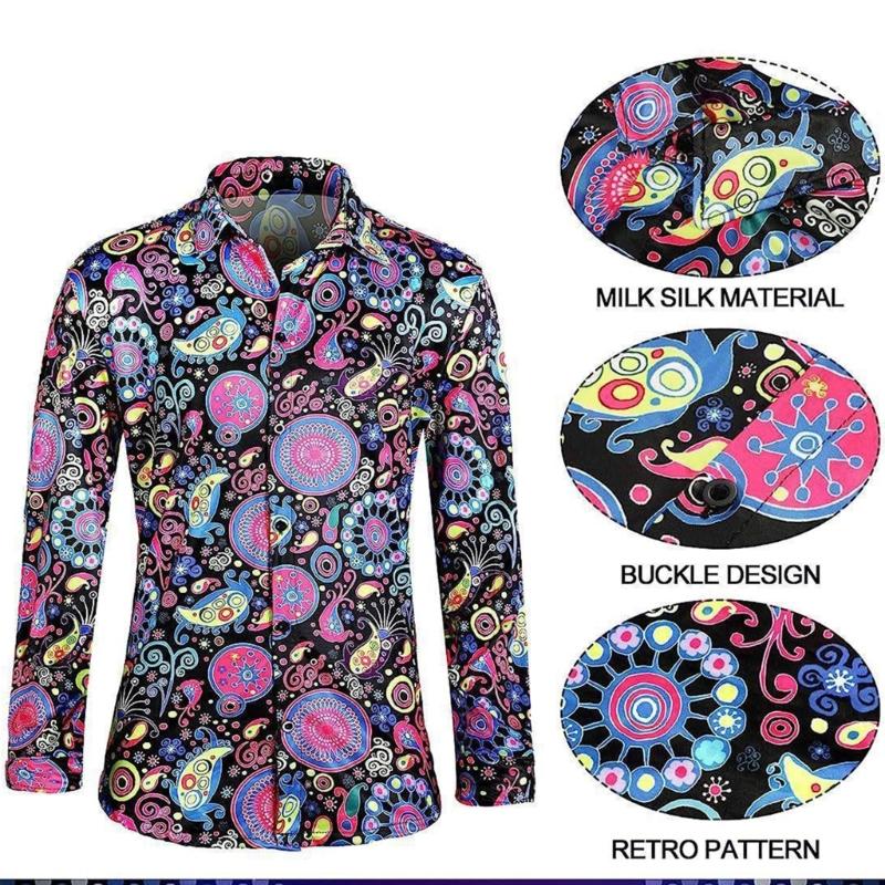 Mens 70s Disco Outfits Bells Bottom Pants Shirt Wigs Necklace Mustache Sunglasses 60s 70s 80s Disco Costume Accessories