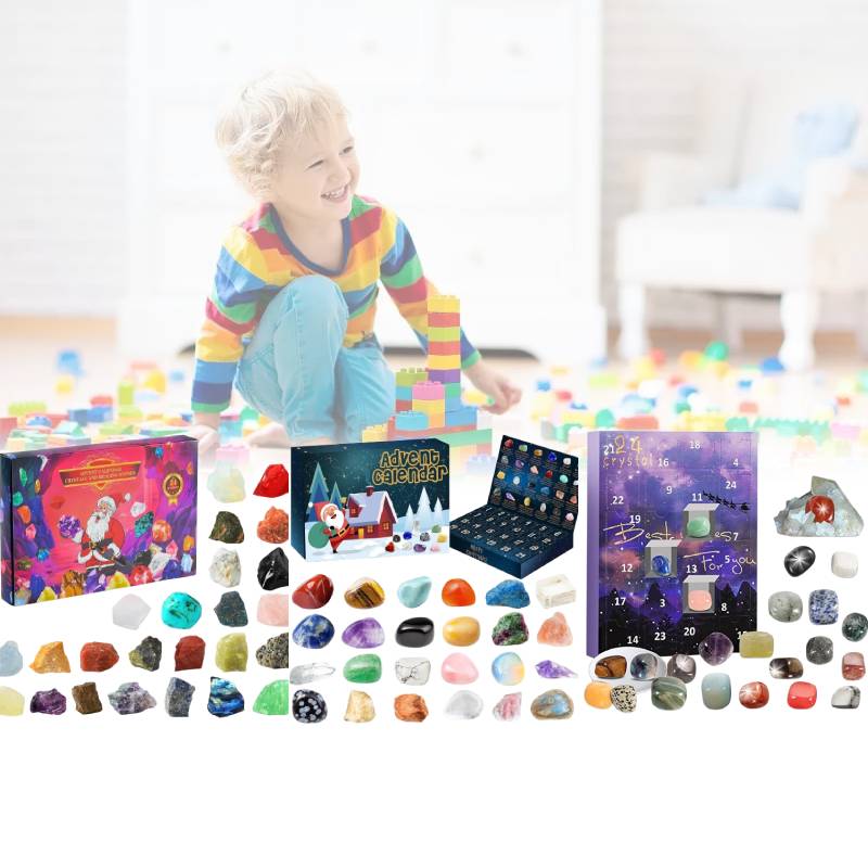 Christmas Advent Calendar Natural Crystal Gemstones Collection Box 24 Days Count