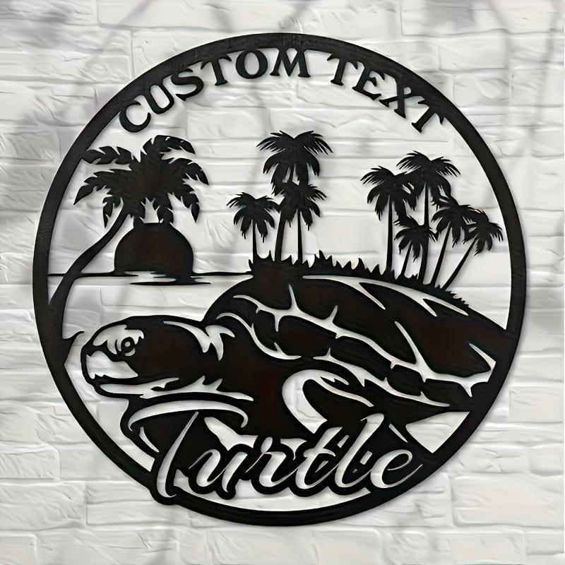 1 PC Custom Sea Turtle Metal Wall Art with Palm Tree, No Power, Reusable Coastal Home & Garden Decor, Custom Sign, Festival Statue