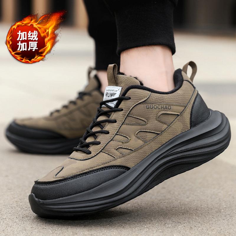 Winter New Velvet Thickened Wide-headed Men's Shoes Lightweight Running Shoes Men's Warm Cotton Shoes Non-slip and Waterproof Men's Cotton Shoes