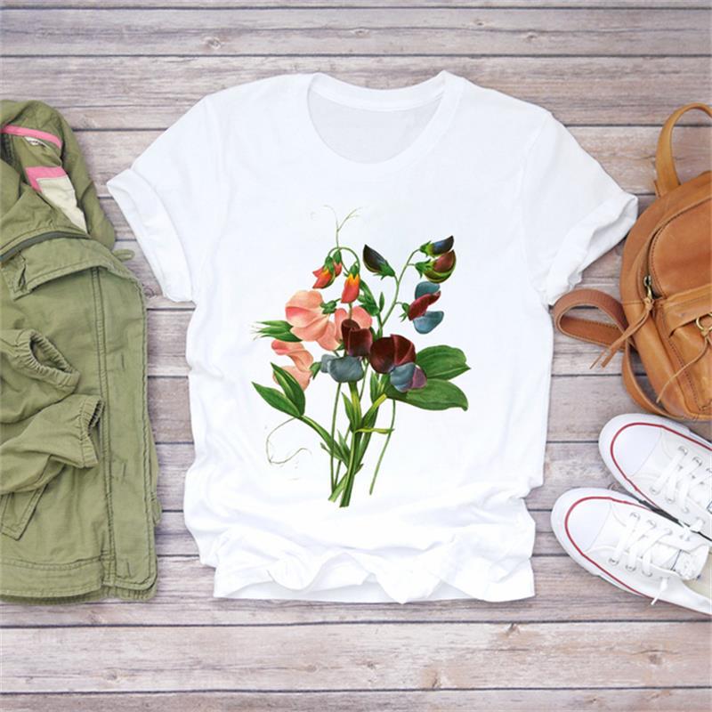 

Korean Fashion Flower Graphic Women T-Shirt 90S Summer Blouses Loose Short Sleeve O-Neck Crop Tops Y2K Female Clothing S білий