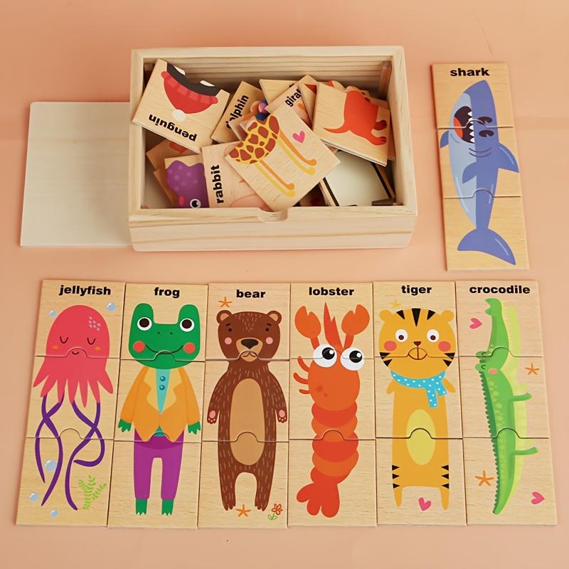 Puzzles Wooden For Toddlers Vibrant Multi-Colored Animals Zoo Matching Game Wood Peg Puzzles For Baby Kids Educational Learning Toys Gift