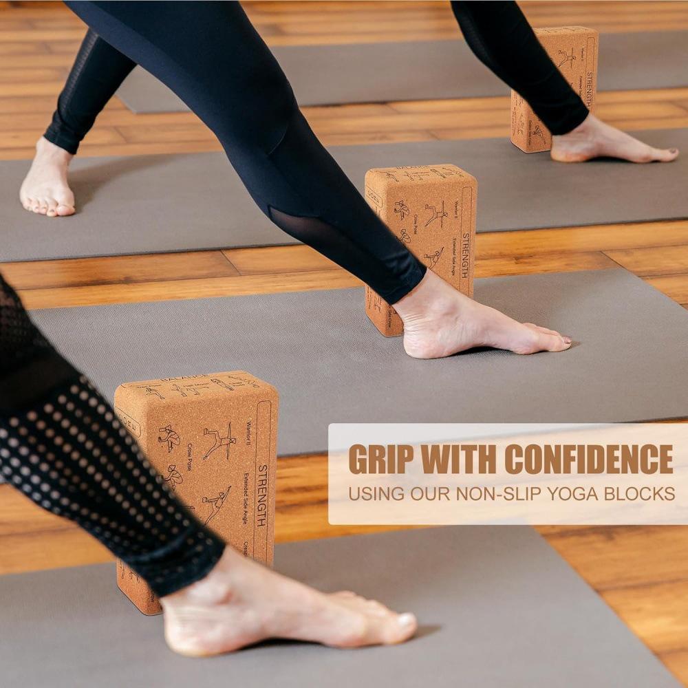High-Density Cork Yoga Bricks for Adults - Dance Practice, Yoga Stretching & Leg Pressing Aid
