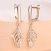 Water Drop Tassel White Zircon Leaf Pendant Hoop Earrings For Women Gold Color Ear Buckle Wedding Jewelry Engagement Party Gifts