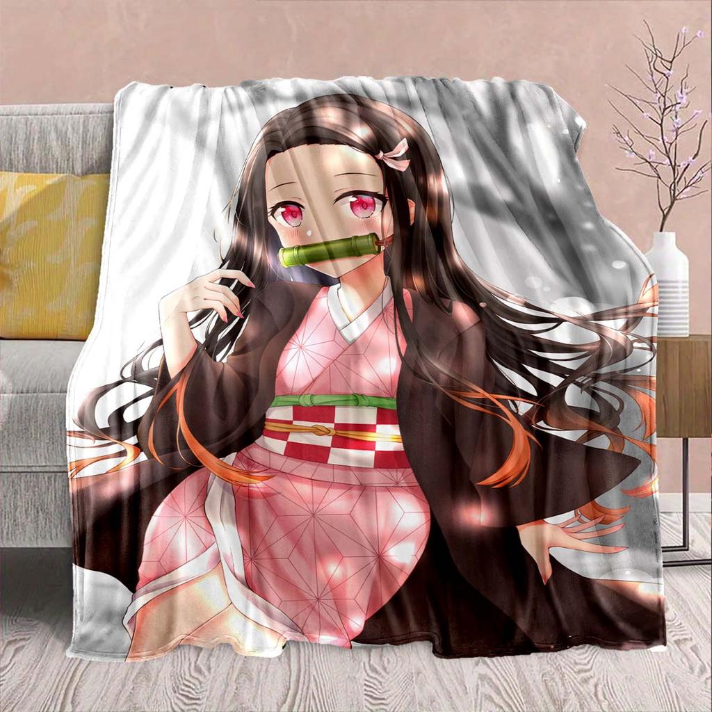 Demon Slayer Anime Flannel Blanket - Soft Warm Perfect for Sofa, Bedding Camping Travel Office Home Decor -QJY