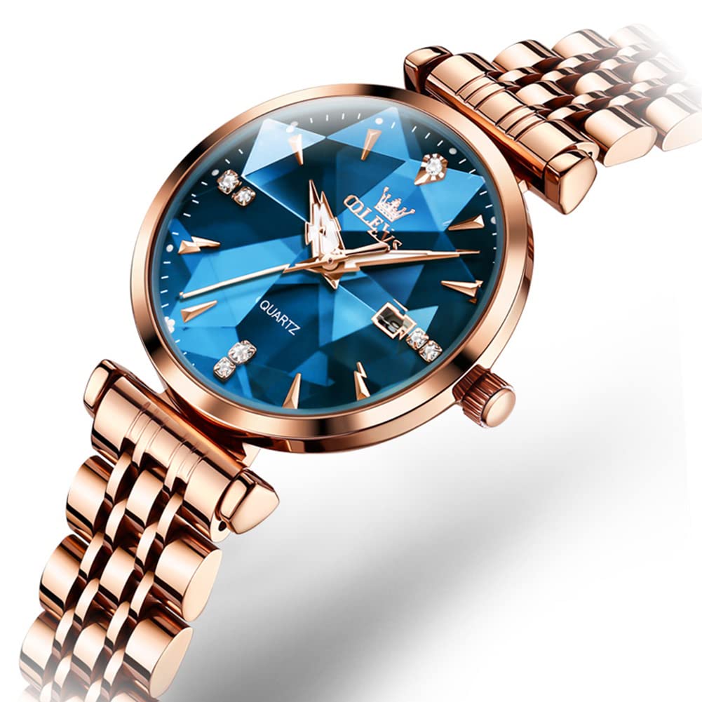 OLEVS Simple Easy To Day Watch for Blue Women's Watch, Quartz, Cute, Dial, Read, Date, Luminous, Waterproof, Valentine's Gift, Women,