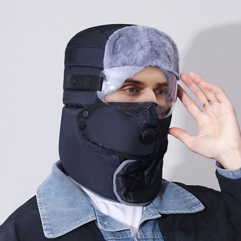 Fleece-Lined Lei Feng Winter Hat with Integrated Scarf and Windproof Face Mask