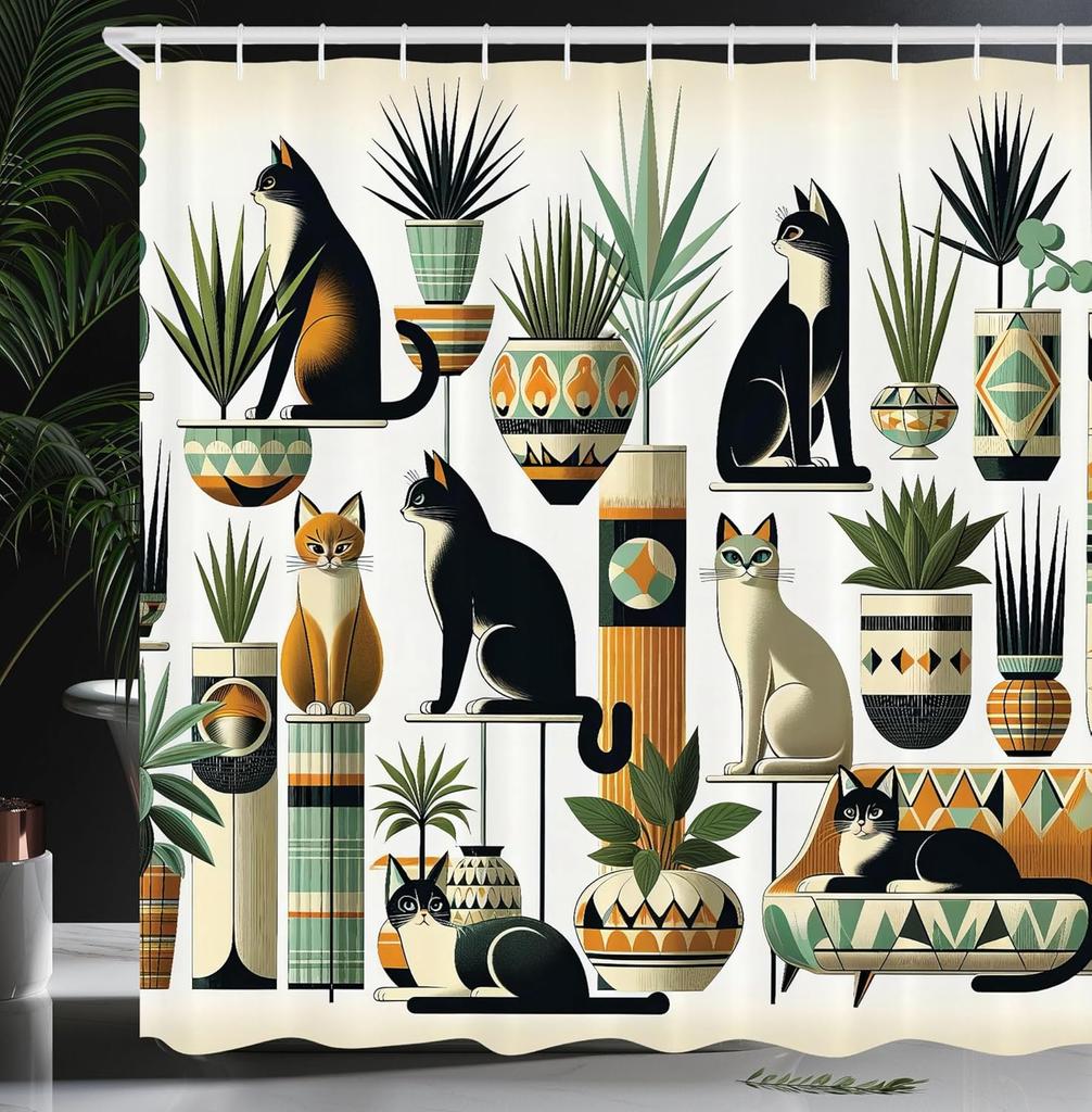 Adorable Cat Band Waterproof Shower Curtain - Cute Cartoon Cats Playing Music for a Fun and Whimsical Bathroom Decor