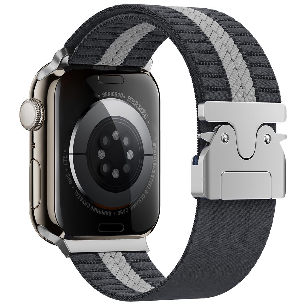 Nylon Watch Band for Apple Watch Series 10 9 8 7 SE 6 5 4 3 2 1 42mm 41mm 40mm 38mm Stripe Design Parachute Buckle Strap