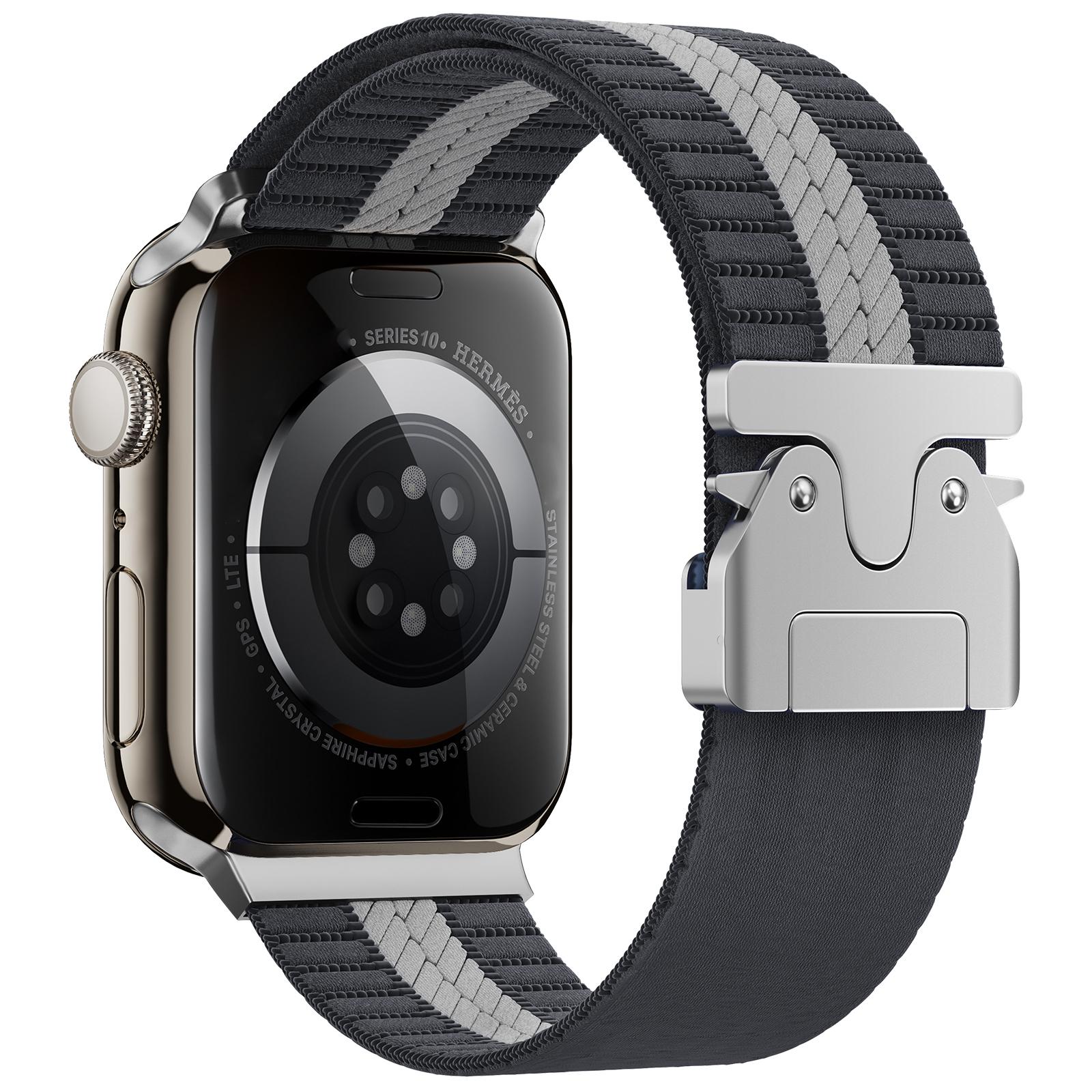 

Nylon Watch Band for Apple Watch Series 11 10 42mm/9 8 7 41mm/SE3 SE2 SE 6 5 4 40mm/3 2 1 38mm Stripe Design Parachute Buckle Strap D