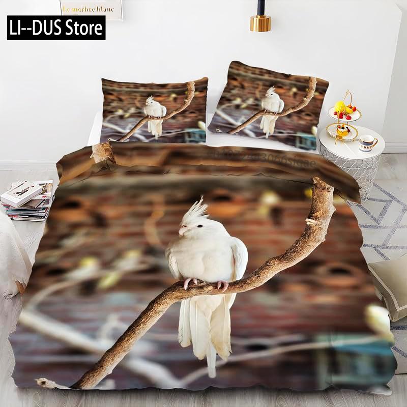 Tropical Comforter Queen Full Size,Parrot Comforter Set,Green Leaves 3pcs Print Duvet Bedding Set 1 Comforter with 2 Pillowcases