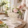 Flower Arrangement Holder PETG Rose Relief Basket, French Pastoral Style Floral Artificial Bouquet Holder, Decorative Vase for Table Centerpiece Home
