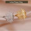 Cazador Aesthetic Filigree Flower Lotus Rings for Women Gold Color Bohemian Ring Wedding Engagement Stainless Steel Jewelry Gift