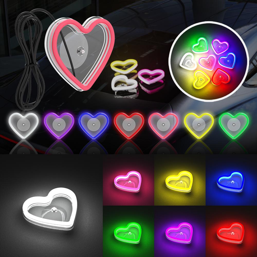 Car LED Glass Window Lights Interior Decoration Lights Glowing Heart Atmosphere Light USB Wiring Car Modification Neon Lamp