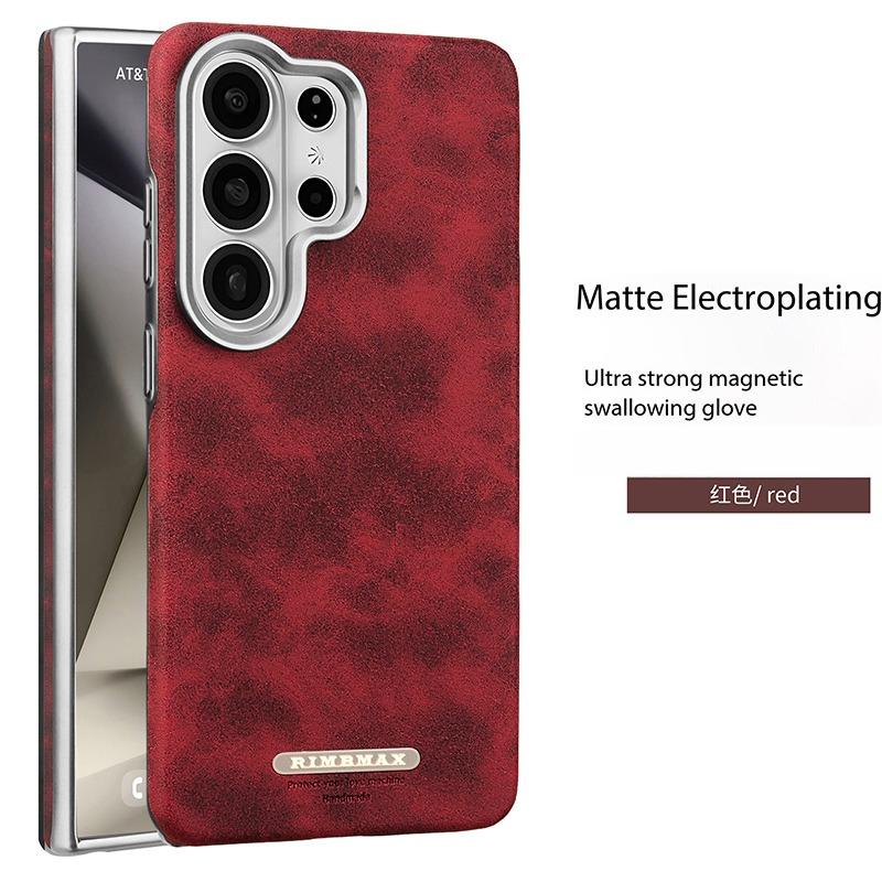 

Magnetic Phone Case for Samsung Galaxy S26 Ultra S25 Edge S24 Plus S23 Electroplate Bumper Wireless Charging Matte Leather Cover Galaxy S23 Ultra червоний