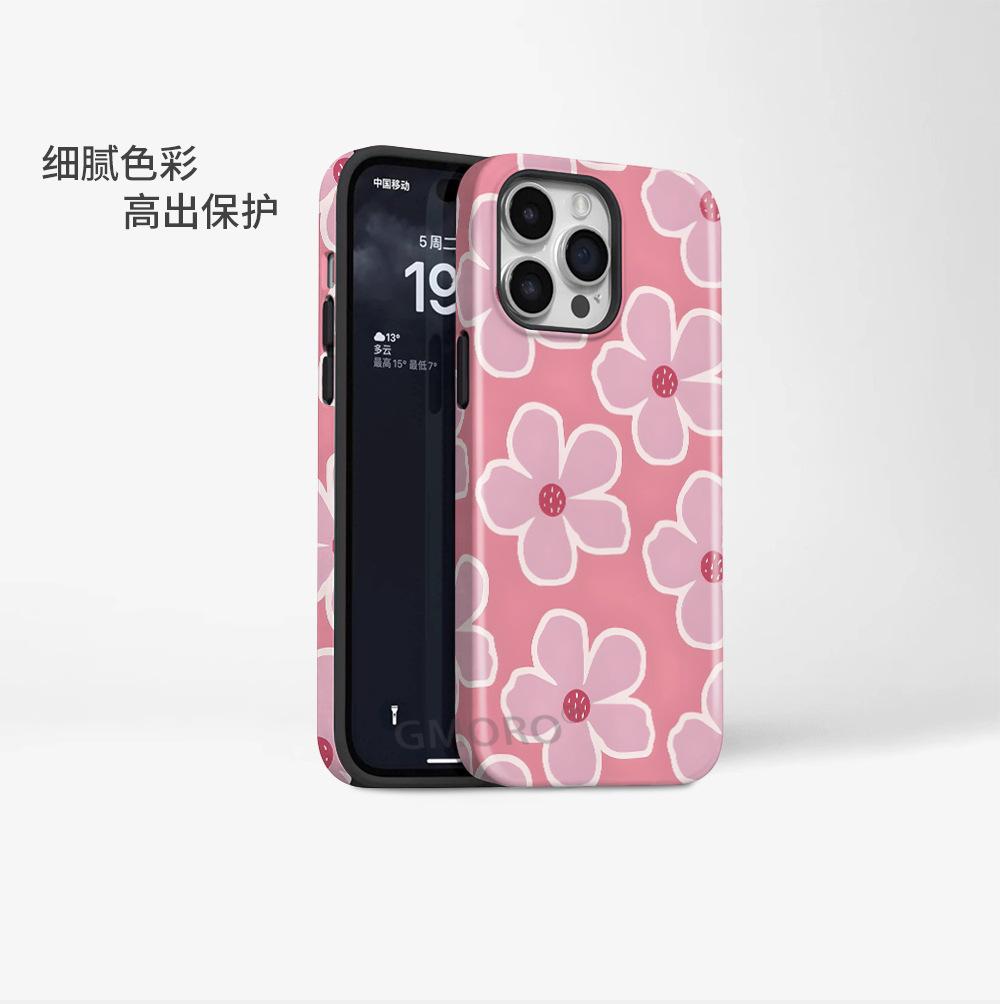 Hot-selling Pink Flower for iPhone16/15 Mobile Phone Case Apple 17promax 2-in-1 Film