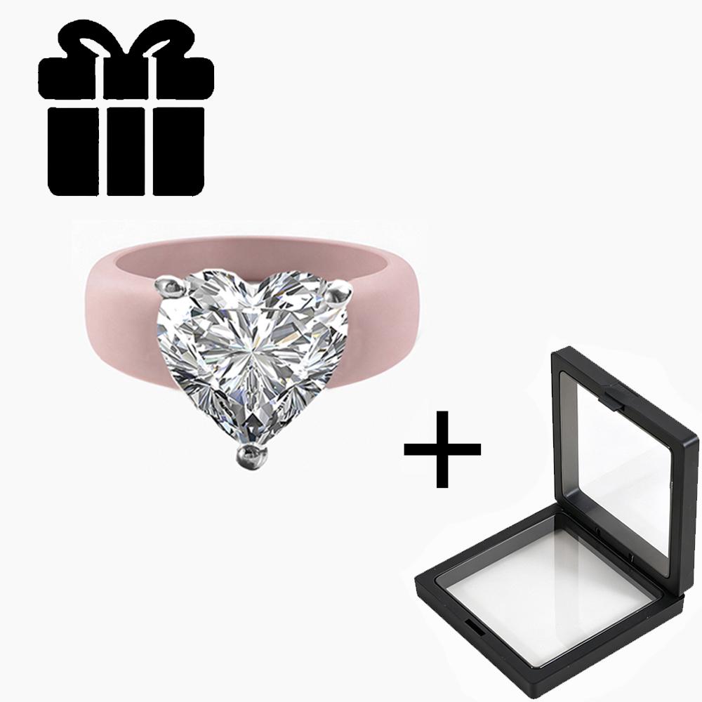 Pink Heart Zircon Ring with Gift Box for Women, Fashion Big Stone Silicone Band Rings, Aesthetic Love Crystal Finger Jewelry, Va