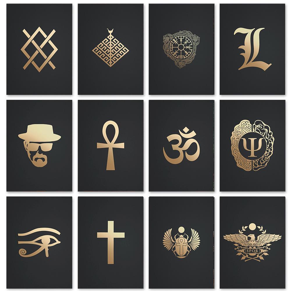 Clean Metal Symbols Egypt Abstract Prints Poster Canvas Painting Modern Wall Art Picture For Living Room Bedroom Home Decoration