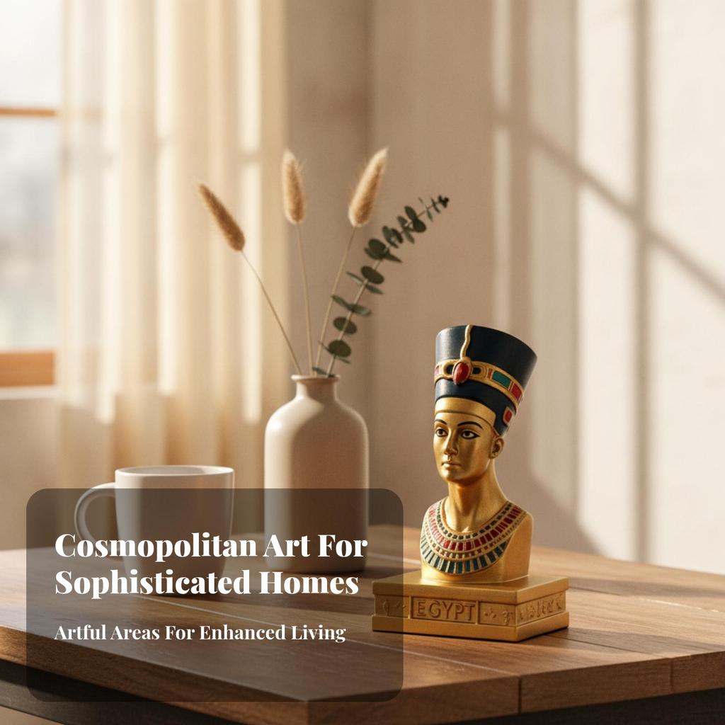 Pharaoh Bust Statue Engraved Base Nile Valley Ornament Blue Headdress
