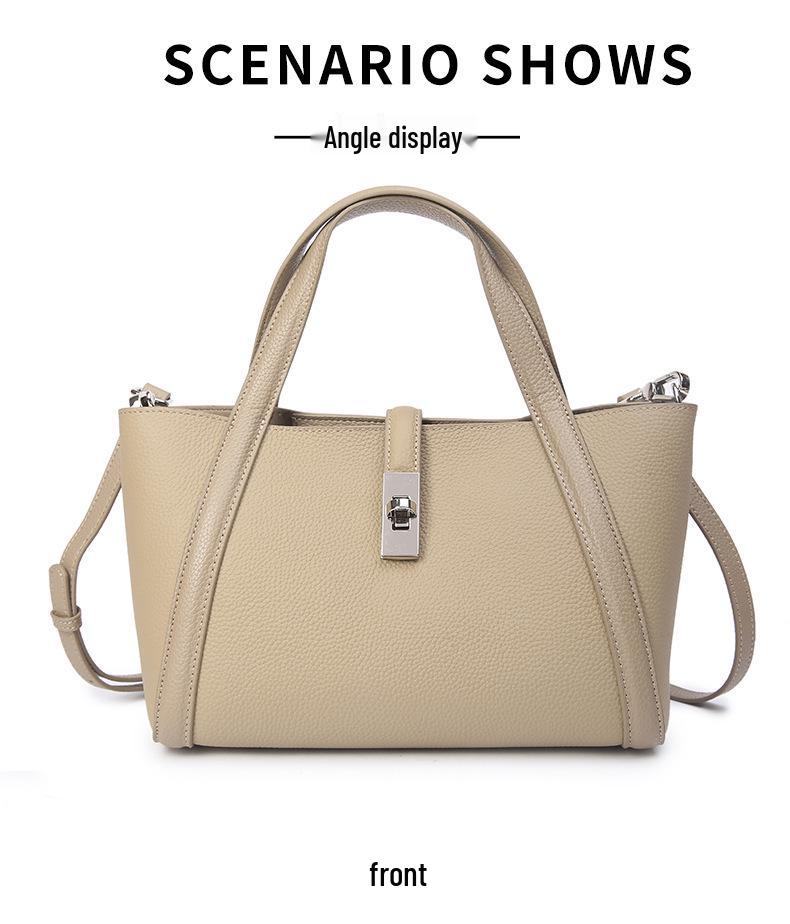 2025 Handheld Crossbody Cowhide Bucket Bag for Office Workers - Large Capacity