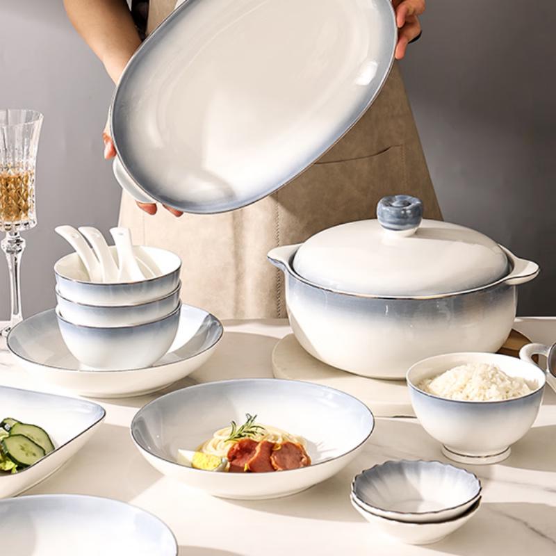 Hao Ai Jia Wieczny Błękit 50-elementowy zestaw naczyń ceramicznych