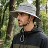 UV Protection Safari Hat Wide Brim Colorblock Sun Cap with Breathable Mesh Adjustable Windproof Hiking Bucket Hat Unisex