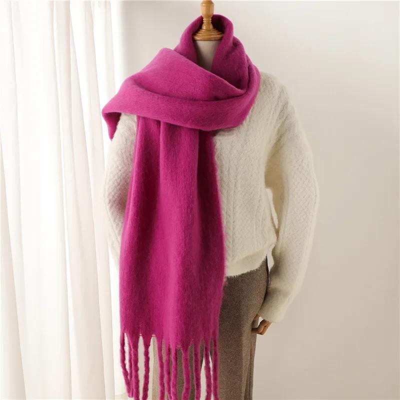 Women Solid Scarf Tassel Wrap Warm Shawl Thickening Neckerchief Fashion Soft Scarves For Europe America Autumn Winter 240cmX38cm